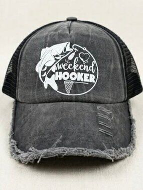 Women’s Distressed "Weekend Hooker" Fishing Baseball Cap (Handmade)
